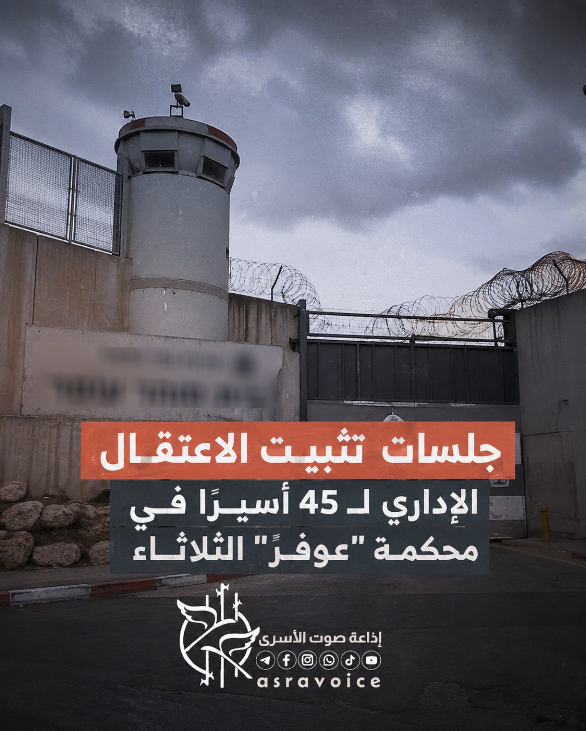جلسات تثبيت الاعتقال الإداري لـ 45 أسيراً في محكمة 