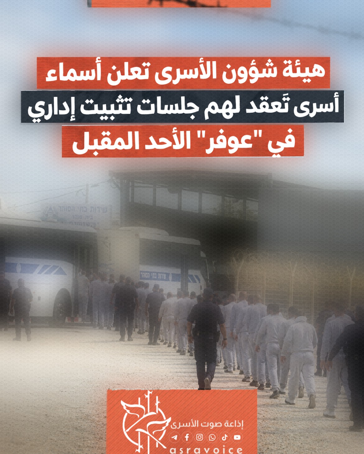 هيئة شؤون الأسرى تعلن أسماء أسرى تُعقد لهم جلسات تثبيت إداري في _عوفر_ الأحد المقبل