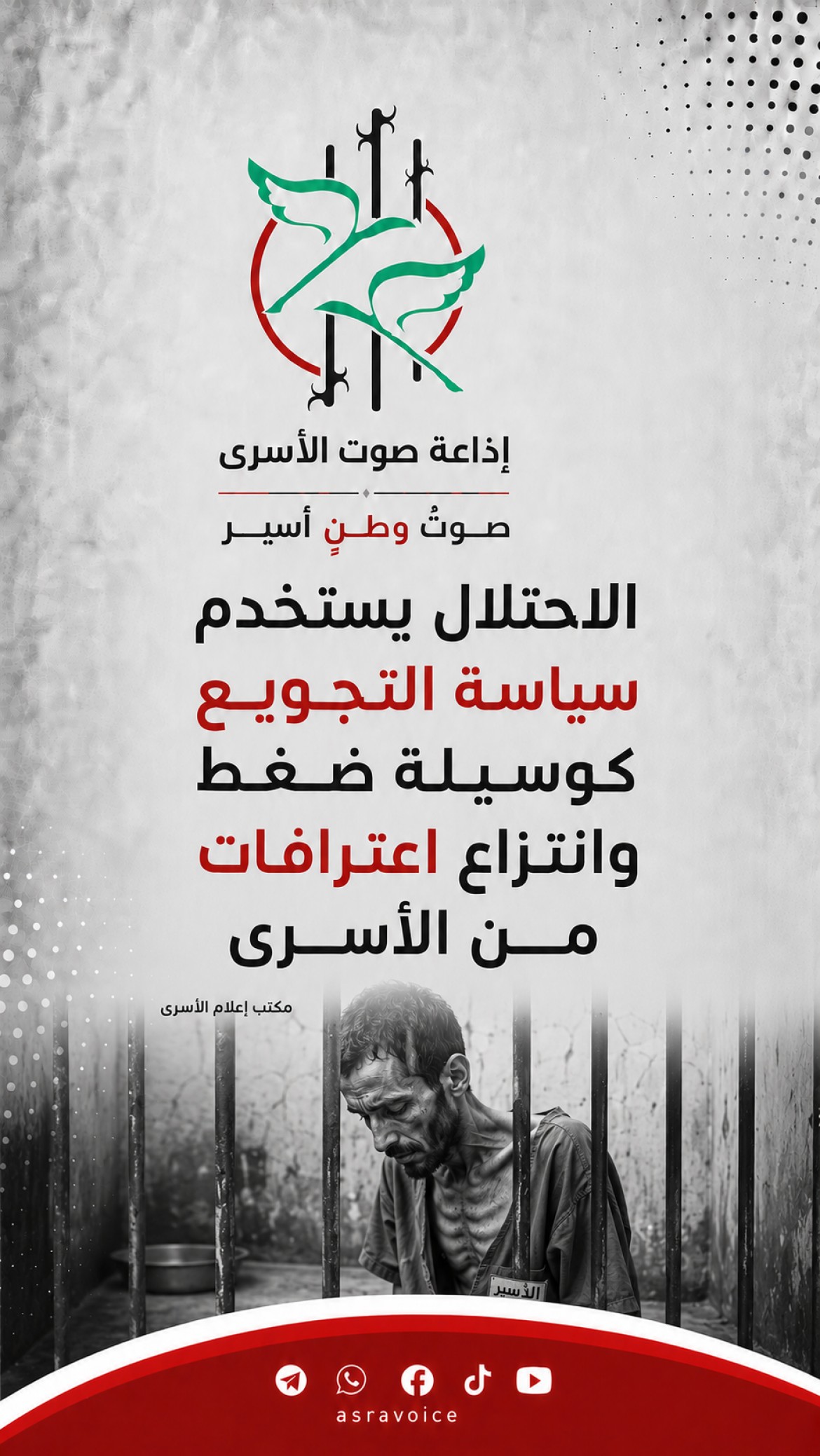 إعلام الأسرى: الاحتلال يستخدم سياسة التجويع كوسيلة ضغط وانتزاع اعترافات من الأسرى