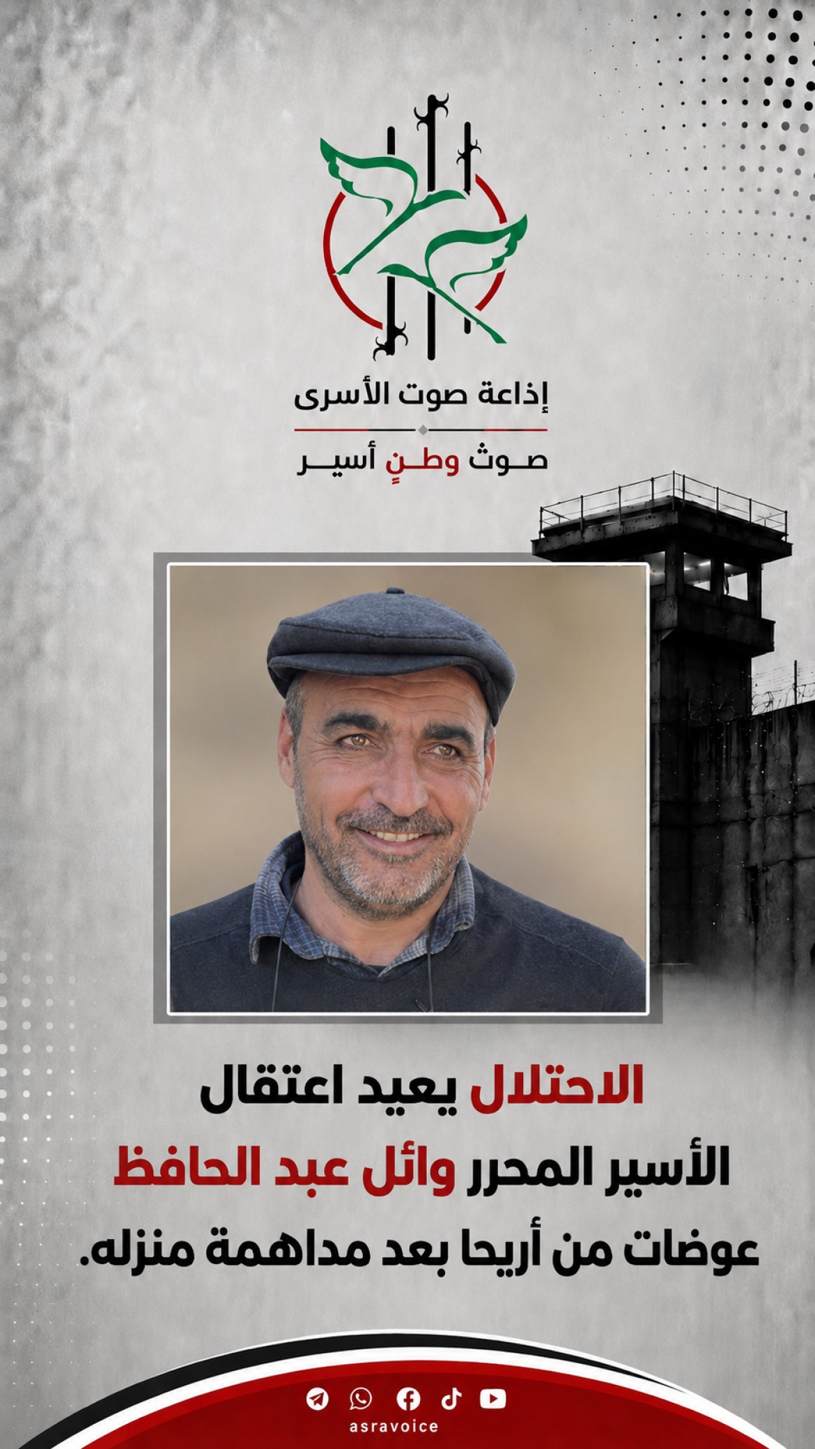الاحتلال يعيد اعتقال الاسير المحرر وائل عبد الحافظ عوضات من اريحا بعد مداهمة منزله.