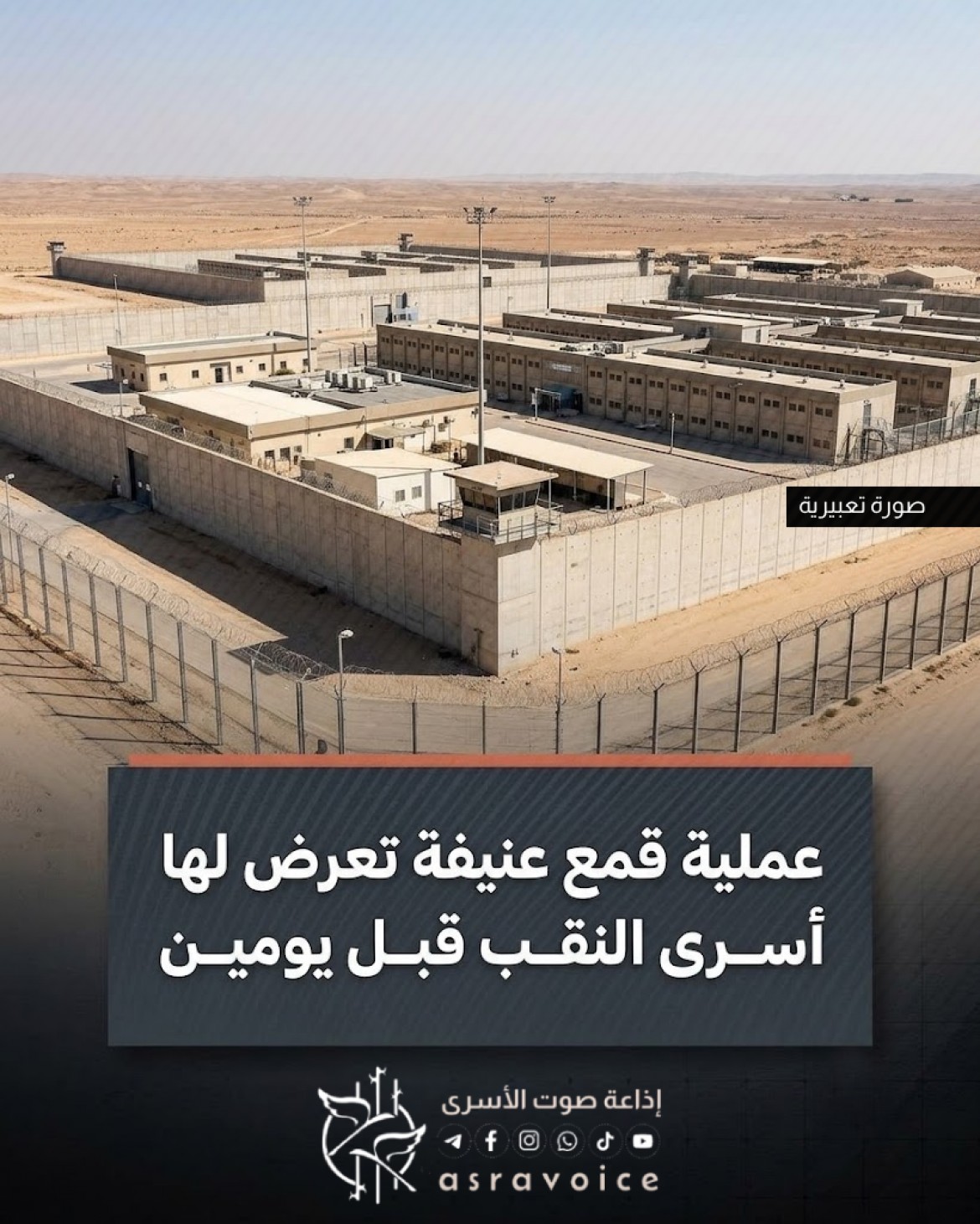إعلام الأسرى: عملية قمع عنيفة تعرض لها أسرى النقب قبل يومين
