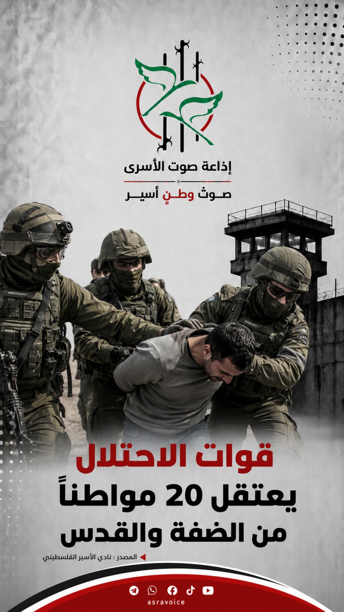 قوات الاحتلال يعتقل 20 مواطناً من الضفة والقدس