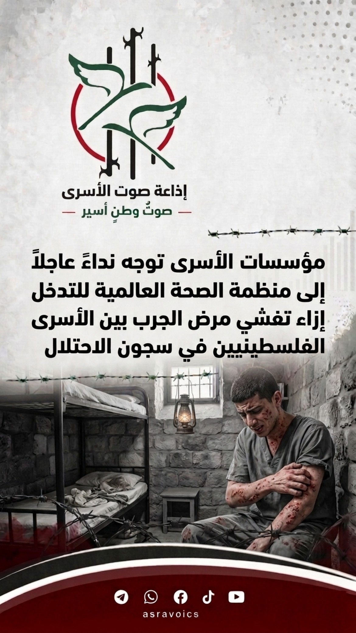 مؤسسات الأسرى توجه نداءً للتدخل أممي إزاء تفشي مرض الجرب بين الأسرى في سجون الإحتلال