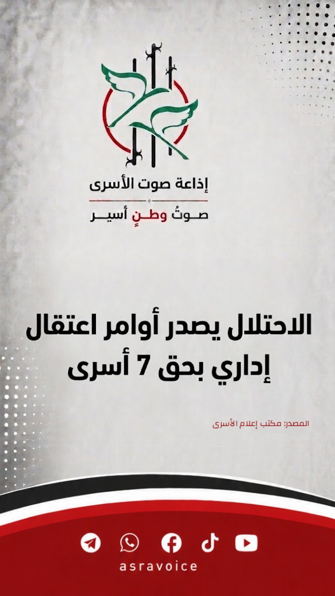 الاحتلال يصدر أوامر اعتقال إداري بحق 7 أسرى